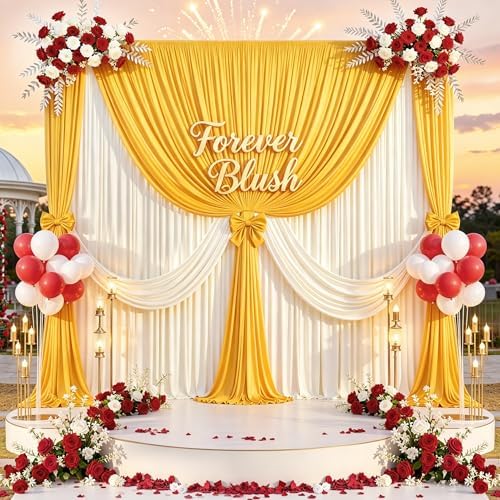20 ft x 10 ft Wrinkle Free Yellow Backdrop Curtain for Parties, Ginger Polyester Photo Backdrop Drapes,Thick Background 4 Panels 5ft x 10ft for Baby Shower Wedding Birthday Party Backdrop Stand - Image 4