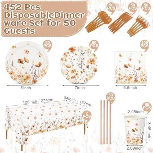 Funnymoom 452 Pcs Fall Wildflower Party Decoration Supplies for 50 Guests - Image 2