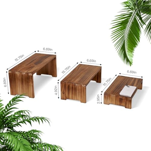 DAOYOUSKY Set of 3 Wooden Rustic Cupcake Stand for 24 Cupcakes, Stepped Wood Display Stand for Weddings, Tiered Party Buffet Table Display Nesting Riser for Food , Dessert, Cookie, Craft Show, Burnt - Image 5
