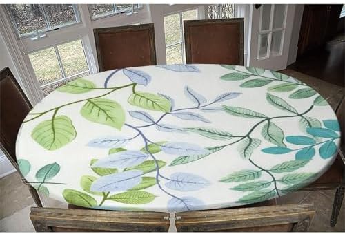 Watercolor Foliage Print Oval Tablecloths Wipeable Spillproof Elastic for Bridal Shower Engagement Housewarming Wedding Fits for 52" x 70" Oval Table - Image 6