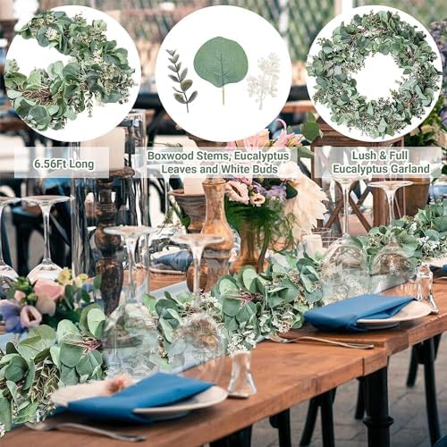 Ouddy Decor 2 Pack Eucalyptus Garland Artificial Greenery Vines with Buds - Image 2