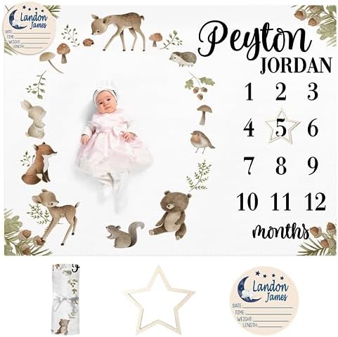 Custom Name Baby Milestone Blanket - Baby Milestone Monthly Blanket with Double Sided for Boy Girl Baby Photography Props - Animal Pattern Gifts for Kids Infant (FixedSize) by Dyoart