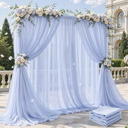 20ft×10ft Wrinkle Free Baby Blue Backdrop Curtain Drapes, 4 Panels 5ftx10ft Sheer Tulle Chiffon Backdrop Panels Curtains for Wedding Baby Shower Birthday Party Stage Photo Home Decorations by Unknown