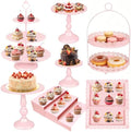 10 Pcs Pink Cake Stand Set Metal Cupcake Stands, Multiple Styles Dessert Display Tower for Candy Fruit, Cake Serving Trays for Birthday, Wedding, Anniversary, Baby Shower, Engagement Party by HAISIWLKJ