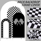 FYSUIMU 3 Pcs Race Car Arch Backdrop Covers Black White Checkered Flag Racing Track Stretchy Spandex Arch Stand Fabric Cover for Racer Birthday Baby Shower Fast Party Decoration (4ft/5ft/6ft) - Image 3