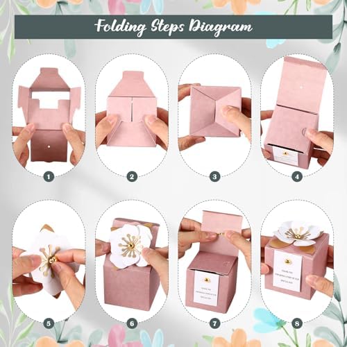Affrolling 50 Pcs Wedding Favor Boxes, Square Flower Gift Box Party, Pink - Image 4