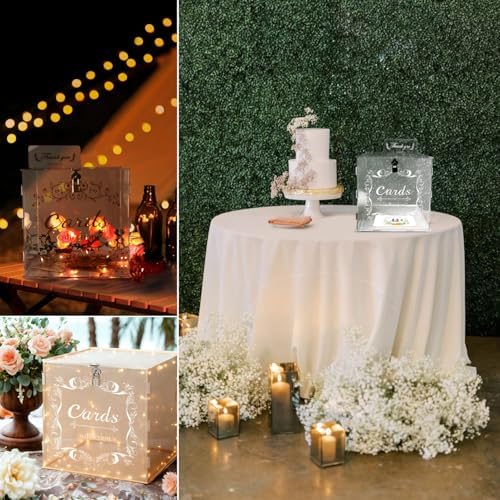 Acrylic Wedding Card Box with Lock LED Lights,Wedding Card Box for Wedding,Gift Card Box Money Box for Reception Baby Shower Birthday Party Graduation Decorations (10.2"x9.8"x7", Holds 200+ Cards) - Image 6