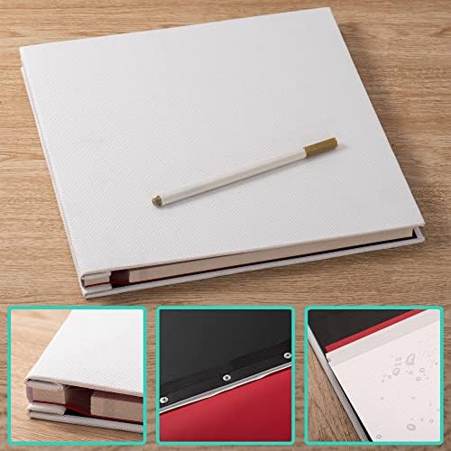 Large Photo Album Self Adhesive 4x6 5x7 6x8 8x10 Pictures Scrapbook Magnetic Album DIY Scrap Book 60 Sticky Pages Linen Cover DIY Photo Album with A Metallic Pen and DIY Accessories(White) - Image 6