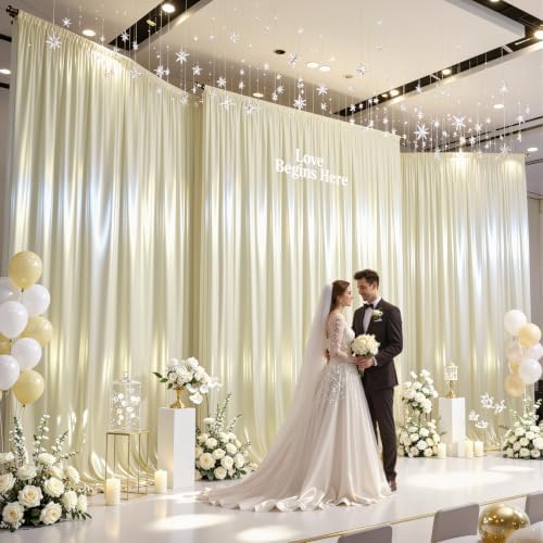 40x10ft Champagne Glitter Backdrop Curtain for Parties, Wrinkle Free Satin Photo Backdrop Drapes 8 Panels 5x10FT Shimmer Back Drop Cloth for Wedding Birthday Baby Shower Photography Background Decor - Image 2