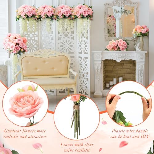 Geosar 8 Bundles Artificial Peonies Flowers,Peach Pink, Light Pink - Image 3