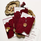 Burgundy Velvet Wedding Invitations, Elegant Flower Laser Cut Invitation with QR Code, Luxury Gold Wax Seals, Customizable Tri Fold Invitations Card (25pcs Customized Invitation) - Image 6