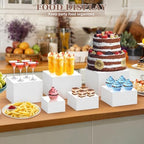 6Pcs White Buffet Risers Set (Size 5",6",7",8",9",10"),Food Risers for Buffet Table Display Stand Shelf for Party Catering Dessert Collectibles Acrylic Cube Boxes Display with Hollow Bottoms - Image 3