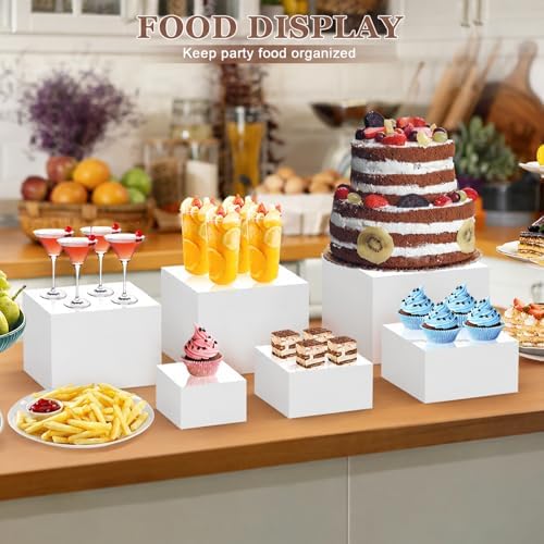 6Pcs White Buffet Risers Set (Size 5",6",7",8",9",10"),Food Risers for Buffet Table Display Stand Shelf for Party Catering Dessert Collectibles Acrylic Cube Boxes Display with Hollow Bottoms - Image 3