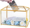 Glass Wedding Card Box with Lock, 12.6x5.9x9 inches Large Gold Card Boxes for Wedding Reception, Keepsake Display, Graduation, Party Centerpiece Decorative Box by Ripprovt