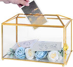 Glass Wedding Card Box with Lock, 12.6x5.9x9 inches Large Gold Card Boxes for Wedding Reception, Keepsake Display, Graduation, Party Centerpiece Decorative Box by Ripprovt