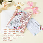 Glitter Laser Cut Wedding Invitations With Envelopes And Rsvp Cards Blank Inner Sheet Pink Gold Wedding Invitation Personalized 25Pcs For Engagement Quinceanera Bridal Baby Shower Birthday - Image 5