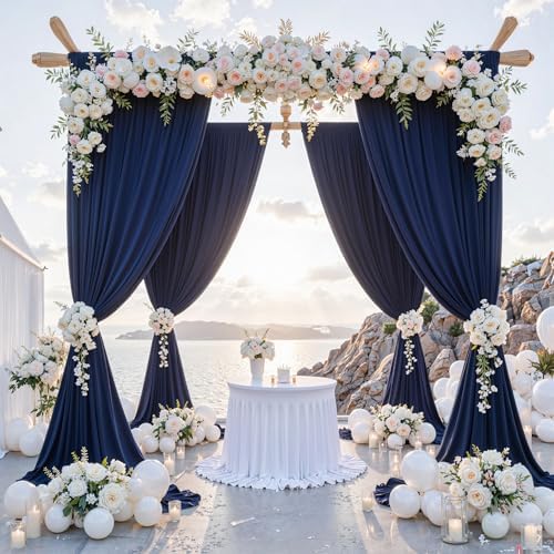 30 ft x 10 ft Wrinkle Free Navy Blue Backdrop Curtain for Parties,Polyester Photo Backdrop Drapes, Thick Background 6 Panels 5ft x 10ft for Baby Shower Wedding Birthday Party Backdrop Stand - Image 2