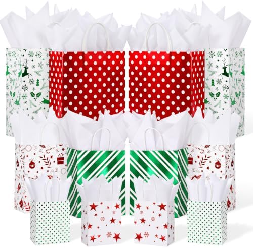 Humyoun 24 Pack Christmas Paper Gift Bags Bulk Assorted Sizes, Bright by Humyoun