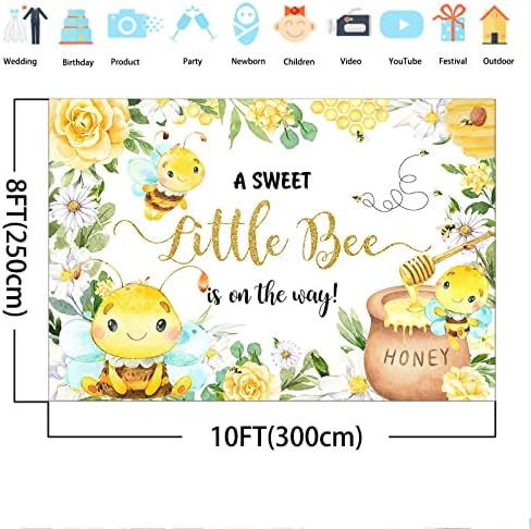 Avezano A Sweet Little Bee is on The Way Backdrop Honeycomb Bee Baby Shower Background Party Decorations for Girls Photoshoot Props 10 x 8 ft - Image 3