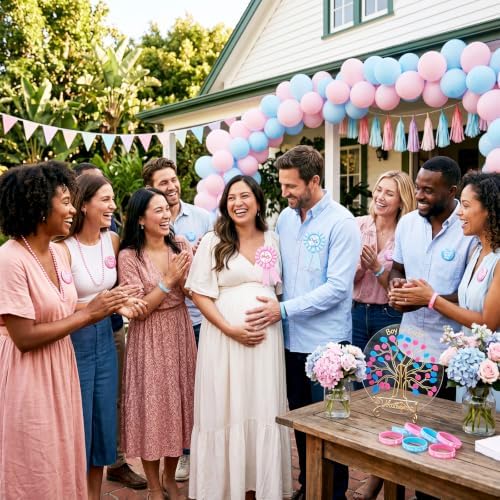 Capoda 80Pcs Baby Gender Reveal Party Favors Kit Boy or Girl Party Supplies Fingerprint Tree Acrylic Sign Team Boy Team Girl Pins Mom Dad Badge Necklaces Silicone Wristbands Decor Supplies Gift - Image 5
