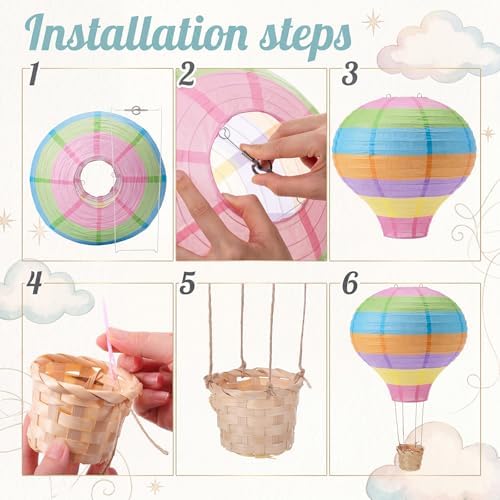 Meooeck 10 Pcs Hanging Hot Air Balloon Decorations Paper Lanterns 12 Inch Reusable Hot Air Balloon Decor Paper Lanterns Set for DIY Craft Wedding Birthday Christmas Home Living Room (Colorful) - Image 3