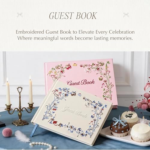 Embroidered Wedding Guest Book, 9 x 7 in, 160 Acid-Free Pages (Ivory) - Image 2