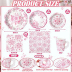 Pickmesh 252 Pcs Pink Floral Tea Party Supplies for 36 Guests Pink and White Porcelain Paper Disposable Dinnerware Floral Teacups with Handle and Saucers Set for Tea Party Decorations Birthday Wedding - Image 2