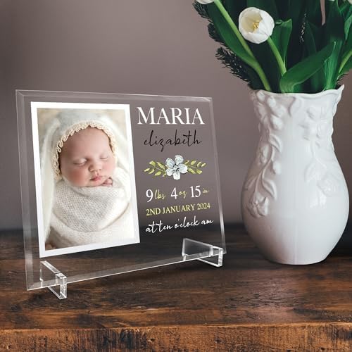 11.75"x9.75" Custom Glass Picture Frame for 5x7 Photo, Personalized Baby Picture Frames, Nursery Decor for Gender Reveal and Baby Announcement Ideas, Adoption Gifts for New Parents (Design 2) - Image 7