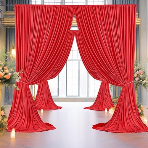 40ft×8ft Red Wrinkle Free Backdrop Curtains for Parties, 8 Panels 5×8ft Soft Silky Photo Backdrop Drapes for Wedding Birthday Party Baby Shower Mother's Day Red Themed Party Photography - Image 6