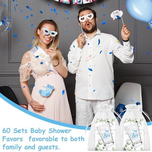 60 Sets Baby Shower Favors for Guests Acrylic Shot Glasses Boy Girl Theme Party Gift with Clear Shot Glasses Thank You Card Organza Bag Tea Party Favor Thank You Gifts for Gender Reveal(Boy) - Image 7
