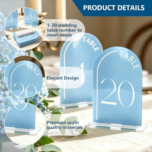 Baby Blue Acrylic Wedding Table Number 1-20 Set - Image 3