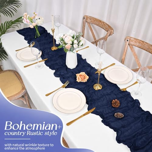 20 Pack Navy Blue Table Runners 17 x 108inch Cheesecloth Table Runner Rustic Boho Gauze Sheer Fabric Cheese Cloth Table Runner for Wedding Party Bridal Baby Shower Birthday Spring Table Decor - Image 4