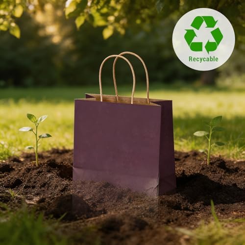 bagmad 100 Pack 8x4.75x10 Inch Plain Medium Paper Bags with Handles Bulk, Kraft Craft Gift Bags, Grocery Shopping Retail Birthday Party Favors Wedding Sacks (Purple) - Image 4
