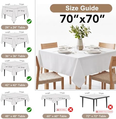 Fitable 6 Pack Burgundy Square Tablecloths 70x70 Inch for 2-4 Ft Tables - Image 6