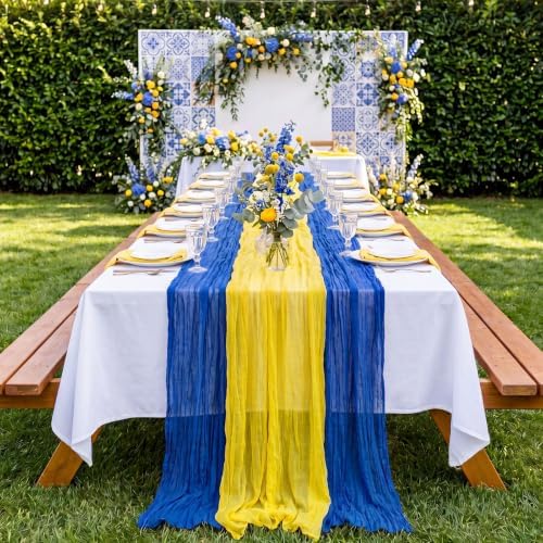6 Pcs Blue Yellow Party Decorations Amalfi Coast Table Runner - Image 3