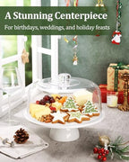 12 Inch Porcelain Cake Stand with Acrylic Dome Lid, White Pedestal - Image 3
