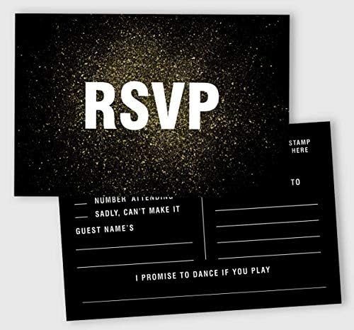 50 Blank RSVP Cards,RSVP Postcards No Envelopes Needed,Gold Confetti Print Response Card,RSVP for Wedding,Baby Shower,Bridal Shower by Inkdotpot