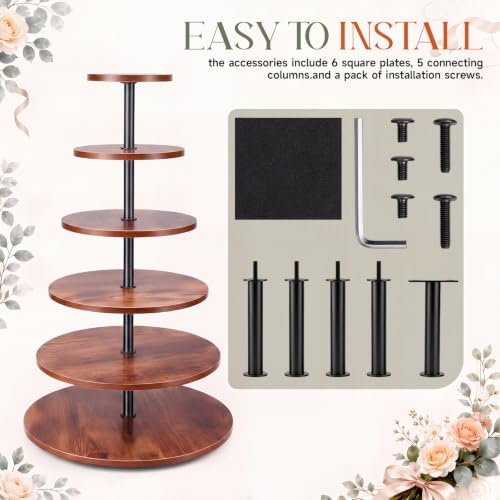 Willinglong 6 Tier Large Cupcake Stand for 80 Cupcake Rustic Tower Tree 360° Rotatable Cupcakes Holder Wood Dessert Table Display Dessert Stand for Birthday Graduation Baby Shower Wedding Party - Image 5