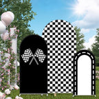 FYSUIMU 3 Pcs Race Car Arch Backdrop Covers Black White Checkered Flag Racing Track Stretchy Spandex Arch Stand Fabric Cover for Racer Birthday Baby Shower Fast Party Decoration (4ft/5ft/6ft) - Image 6