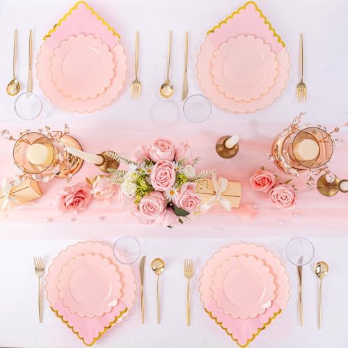 LIYH 210pcs Pink Gold Scalloped Plastic Plates, Elegant Party Dinnerware - Image 5