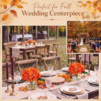 Zeyune 2 Pack Fall Orange Hydrangea Artificial Flowers with Vase Faux Water Autumn Silk Fake Flowers Realistic Faux Flower for Thanksgiving Wedding Party Home Table Centerpiece Decoration - Image 2
