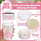 Vesici 60pcs 14oz Pink Disposable Coffee Cups with Lids and Sleeves Pink Toilet Coffee Cups Botanical Floral Paper Cup for Summer Birthday Weddings Bridal Shower Tea Party Supplies - Image 3