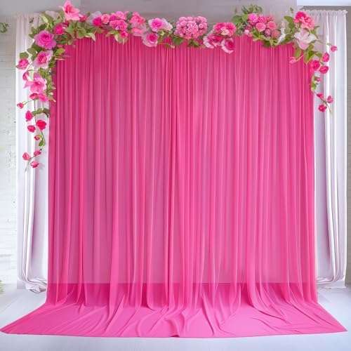 10ft x 10ft Hot Pink Backdrop Curtains, Wrinkle-Free Sheer Chiffon Fabric Photo Backdrop Drapes for Wedding Arch Party Ceremony Stage Photography Decorations - Image 2