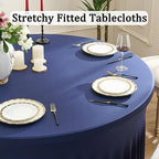 8 Pack Navy Blue Spandex Round Tablecloths for 60 inch Table, Wrinkle Free 120inch Stretchy Fitted 5FT Round Table Cloths Cover with Skirt for Wedding Party Dining Banquet Events - Image 2