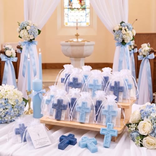 50 Pack Cross Scented Soap Baptism Favors with Cards Bags Guest Gifts,Blue - Image 5