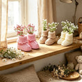 3 Sets Baby Shower Centerpieces, Knitted Booties with Artificial Flowers by DreamingDay