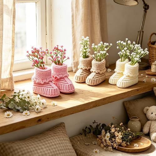 3 Sets Baby Shower Centerpieces, Knitted Booties with Artificial Flowers by DreamingDay
