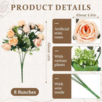 Zeyune 8 Pack 12 Inch Artificial Rose Bouquet, Champagne - Image 2