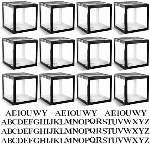 12 Pcs Transparent Balloon Boxes Clear Baby Boxes with 99 Letters for Baby Shower Gender Reveal Grad Birthday Party Bridal Wedding Christmas Anniversary Valentines Backdrop Decoration (Black) by Unknown