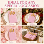 100Pcs Light Pink Napkins Disposable Linen Feel Dinner Paper Napkins with Built-in Flatware Pocket, Airlaid Paper Pre-Folded Napkins for Silverware Baby Shower Wedding Birthday Party - Image 6